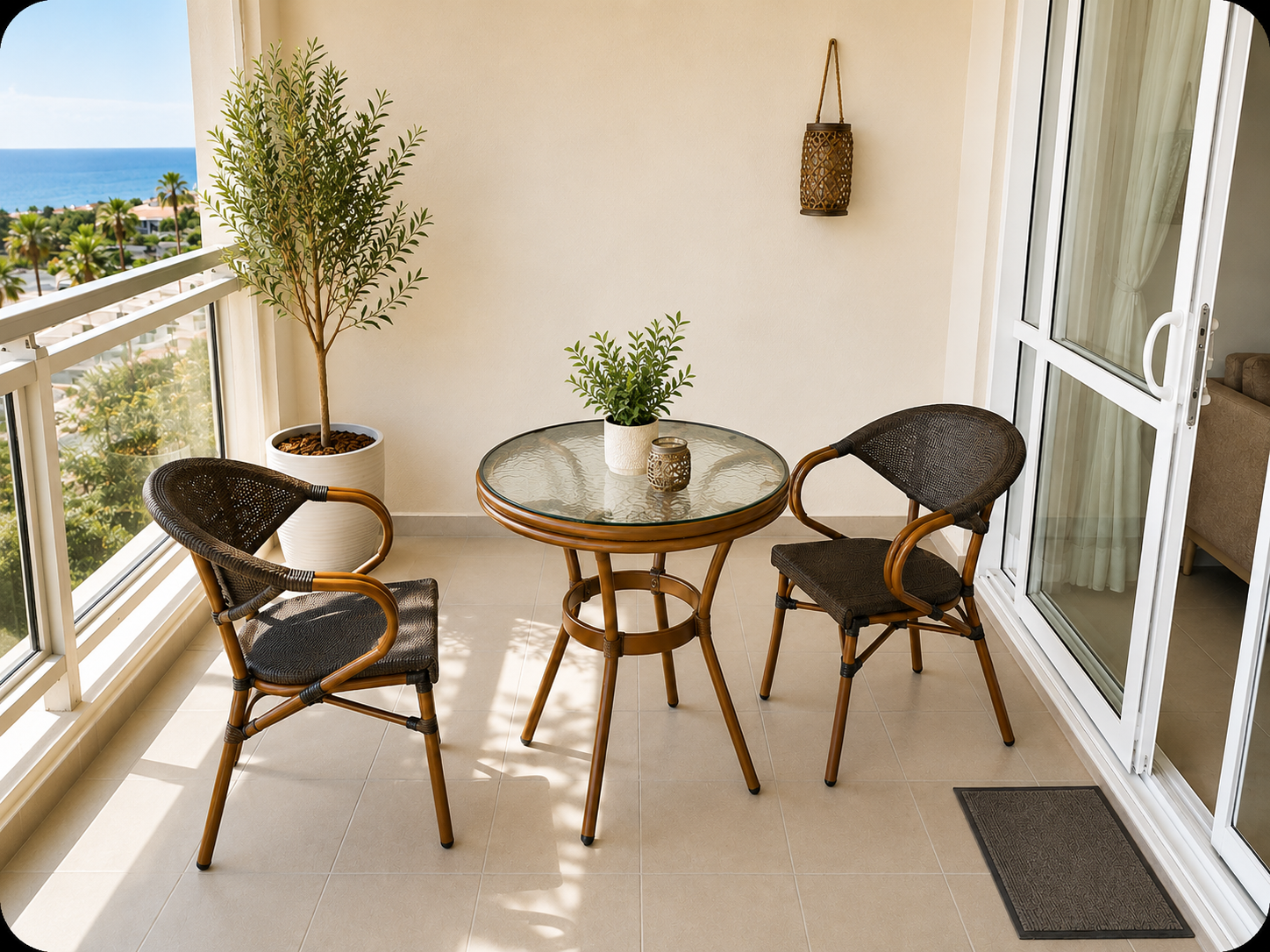 Balcony and living area at Sky Studio