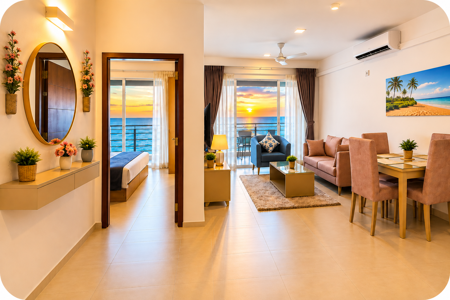 Spacious living room at Sky Studio near Negombo