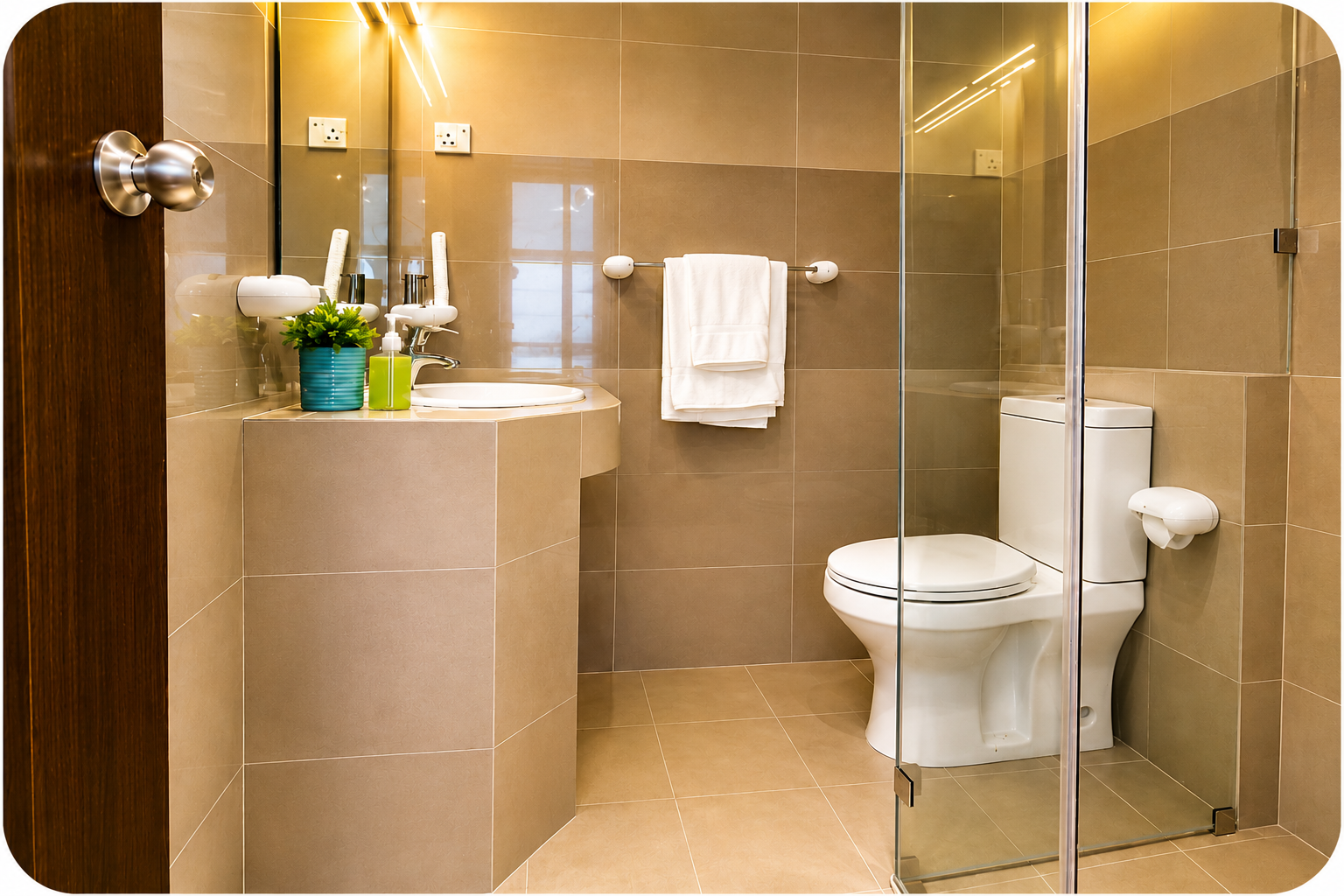 Modern bathroom at Sky Studio beachfront apartment