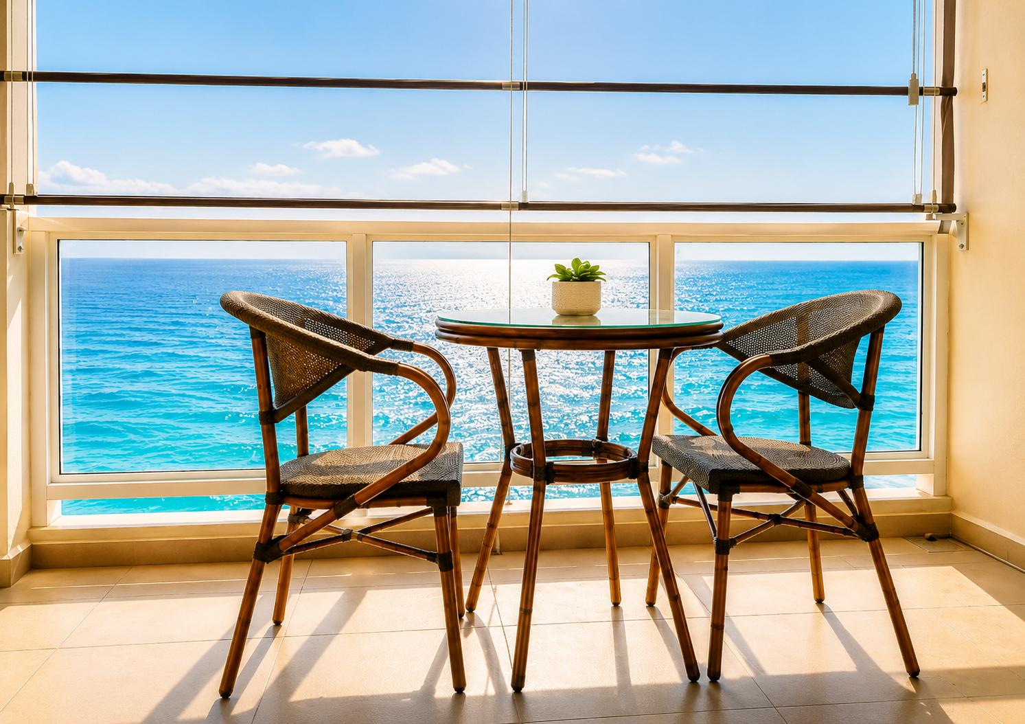 Private balcony terrace with ocean view at Sky Studio