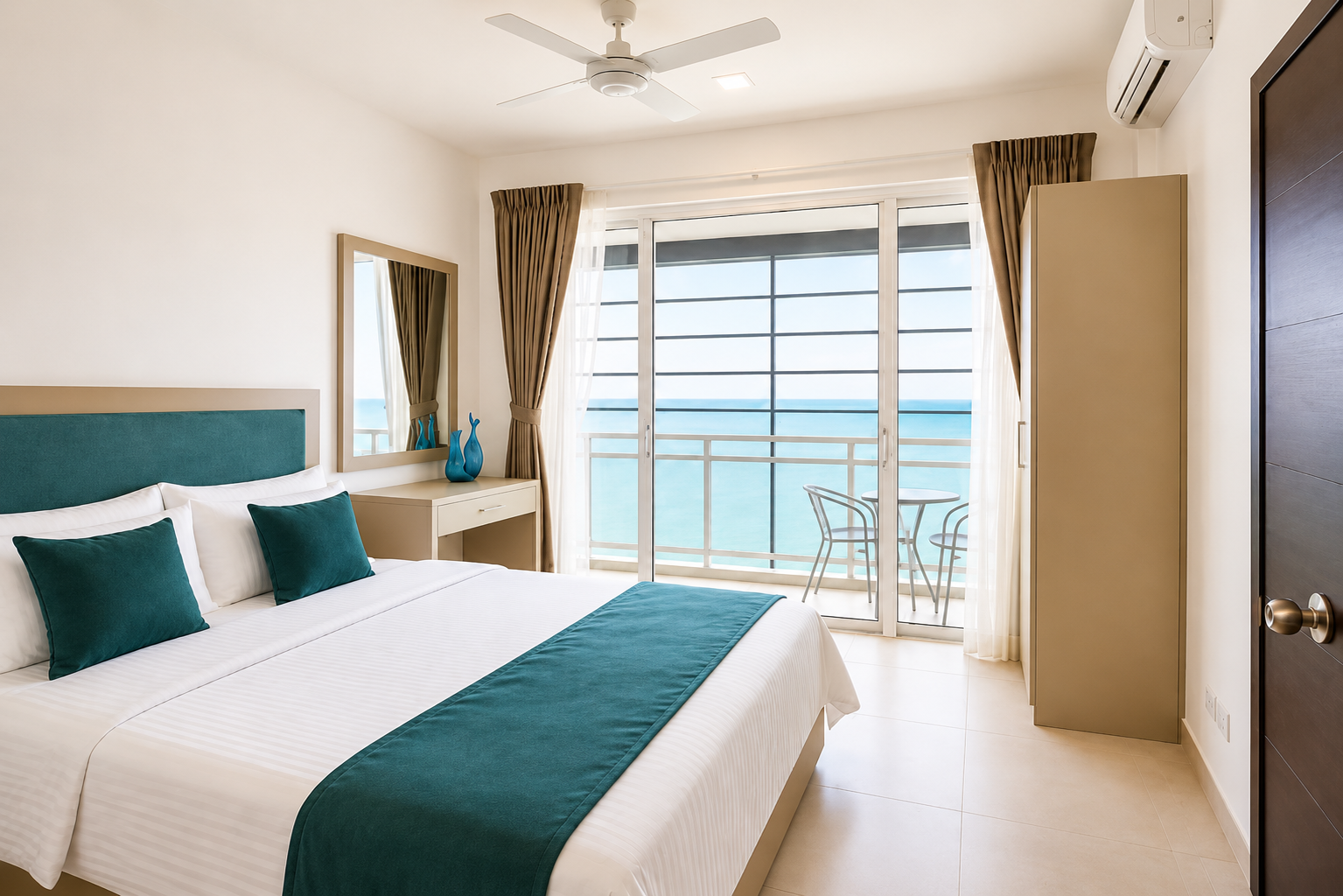 Bedroom at Sky Studio beachfront apartment